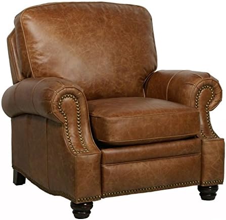 Barcalounger Longhorn II Leather Recliner Chaps Saddle Top Grain Leather Chair with Espresso Wood Legs - Standard Ground Curbside Delivery in Lower 48 States Only