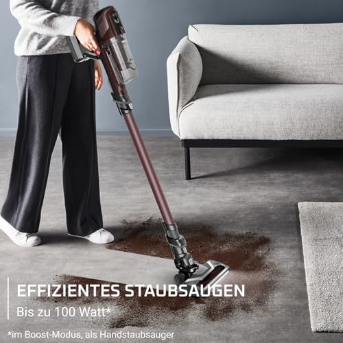 X-Pert 6.80 kabelloser Akku-Stabstaubsauger, leistungsstarke 100 AW, Lange Laufzeit bis zu 60 min, LED-Düse, als Handstaubsauger nur 1,4 kg, inkl. Tierhaar-Zubehör, Weinrot, RH6483E0