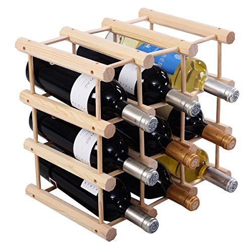 Wine Rack Bottle Holder Storage Display Natural Kitchen Wood 12 Bottle