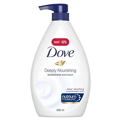 Dove Deeply Nourishing Body Wash, With Exfoliating Beads For Softer, Smoother Skin, 800 ml