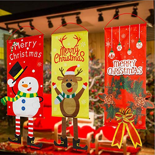 GANBA 2 Pack Christmas Hanging Cloth Flag,Seasonal Fabric Wall Hanging Holiday Décor Door Window Decorations for Christmas Ornament,Santa Claus & Elf