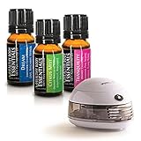 Essential oils diffuser Healthy Body Essentials 3 pack of essential oils WITH Green Air Scent Pod Portable Diffuser 100% Therapeutic Grade (Lavender, Orange, Peppermint) Perfect essential oil combo