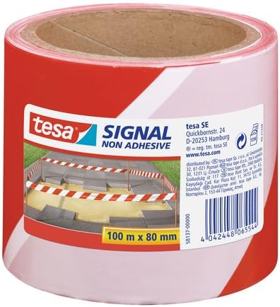 UK 58137-00000-00 Signal Non-Adhesive Barrier Tape for Marking of Hazardous Areas, 100 m x 80 mm, Red, White