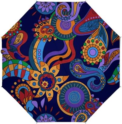 Auto Open Close Umbrella Bright Abstract Ornament In Vintage Colors Automatic Compact Travel Sun Rain Golf Windproof Folding Umbrella Portable Auto Open Close Parasol For Women Kids Men Girls