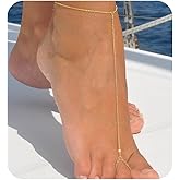 Pencros Toe Ankle Bracelet for Women, 14K Gold Boho Bead Adjustable Anklet, Barefoot Sandals CZ Ankle Bracelet Waterproof Minimalist Beach Foot Jewelry for Women