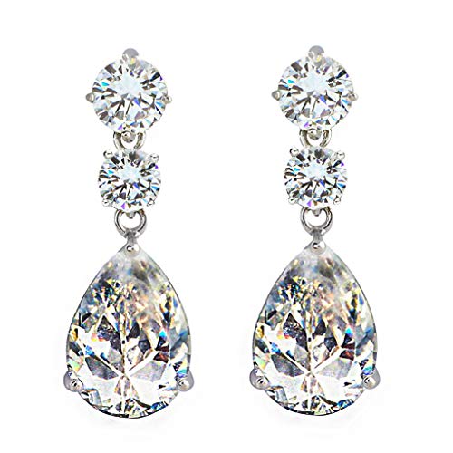SELOVO Vintage Style Round Pear Teardrop Clear Bridesmaid Drop Earrings Silver Tone