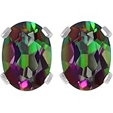 Gem Stone King 1.20 Cttw Green Mystic Topaz Stud Earrings For Women Men | 925 Sterling Silver | Gemstone Birthstone | Oval 6X4MM