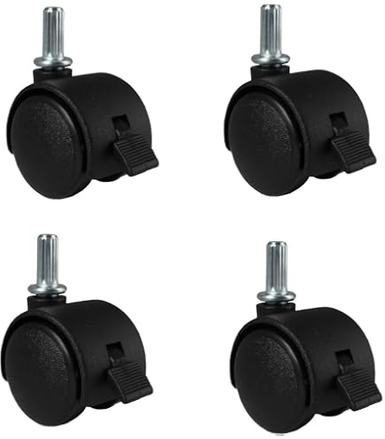 4-Pack 1-Inch Mini Swivel Caster Wheels – M6 Threaded Stem, Soft Rubber TPE, 33lb Capacity Each, With Brakes