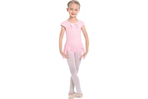 IDOPIP Girls Short Cap Sleeve Ballet Dance Dress Bowknot Chiffon Tutu Skirted Leotard Ballerina Dancewear Gymnastics Costume