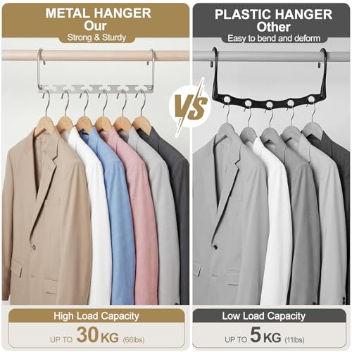 HOUSE DAY 8Pcs Magical Hangers Closet Space Saving Wardrobe Clothing Magic Hangers Oragnizer Heavy Chrome Hanger, Updated Hook Design 26cm Long