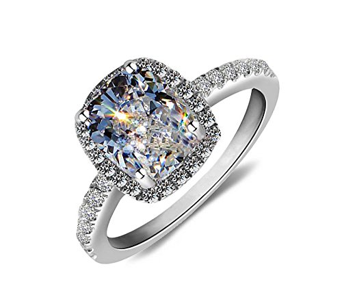 Siarola White Gold Plated Princess Cut CZ Cubic Zirconia Halo Engagement Ring R24a (7)