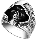 Men's Large Vintage Biker Gothic Casted Death Grim Reaper Skull Stainless Steel Punk Ring Silver Black