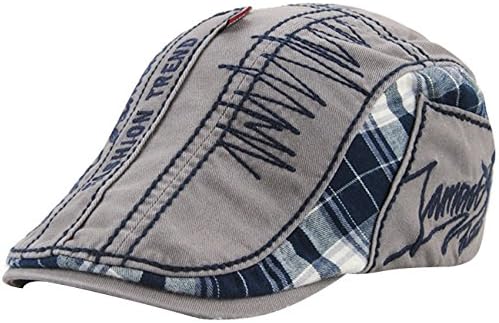 New embroidery Stitching Lattice Newsboy Cap Cotton Flat Golf Driving Hunting Hat Fashion Letter Leisure Men and Women Duck Hat (C2)