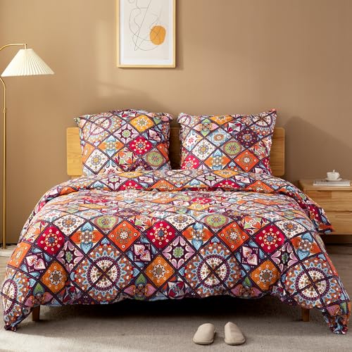 ATsense Bettwäsche 200x220 Baumwolle, Bunt Renforcé Bettwäsche-Sets ÖkoTex Bettbezug 200x220 3teilig, Super Weich, mit Reißverschluss 1X Bettwäsche +