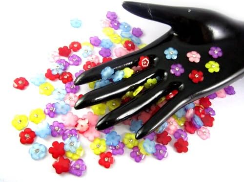500Pcs Assorted DAISY Resin Flower Loose Flatback - 12mm - with crystals swarovski Rhinestone beads - wholesale Lot supplies scrapbook jewelry crafts - embellishing Scrapbook Card weddings work hair clips headbands hats