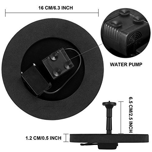 Solar Fountain Pump, 1.4W Free Standing Water Fountain Pump Kit with 4 Different Spray Pattern Heads for Bird Bath, Fish Tank, Small Pond and Garden