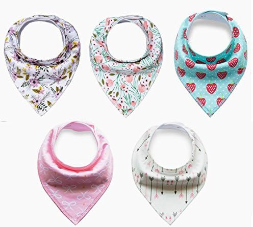 Baby's Bandana Bib Teething Bib with Cute Designs, 5-Pack, Random Designs/Colors