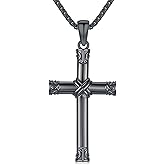 KiiKii Black Cross Necklace for Men Women 925 Sterling Silver Gothic Crucifix Pendant with 22inch Stainless Steel Christian Jewelry Gifts for Birthday Anniversary Christmas