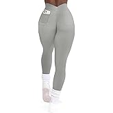 SEASUM V Back Scrunch Butt Workout Leggings for Women with Pockets High Waist Booty Tights Gym Yoga Pants