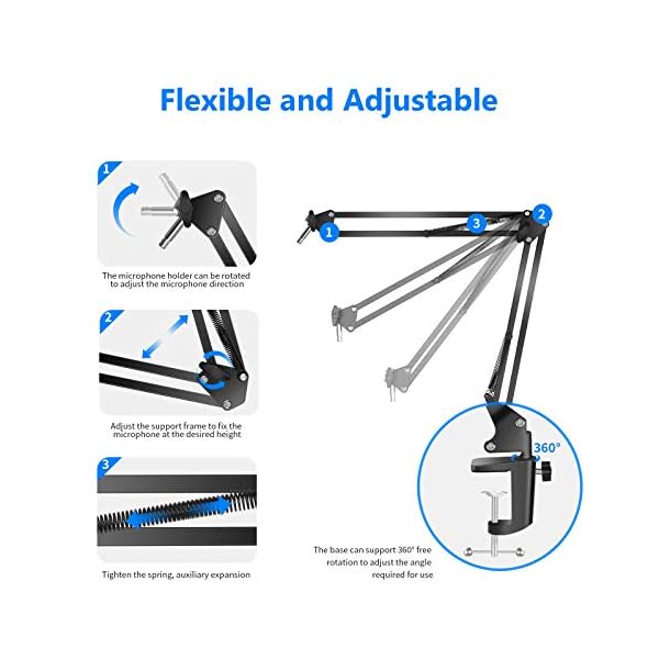 Neewer USB Mikrofon für Windows und Mac mit Aufhängung Scheren Armständer, Shock Mount und Tisch Montage Klammer Set für… – Bild 6