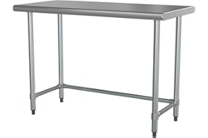 KROLLEN INDUSTRIAL 24" x 48" 18-Gauge 430 Stainless Steel Open Base Work Table for Commercial Kitchen, Restaurant, Cafe
