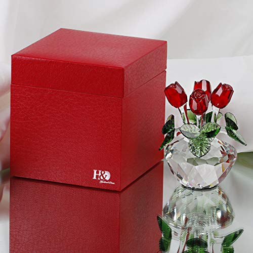 HD-HYALINE-DORA-Red-Rose-Figurine-Ornament-Spring-Bouquet-Crystal-Glass-Flowers-Gift-Boxed