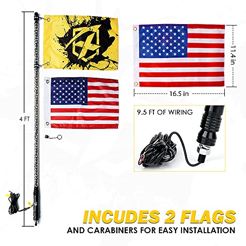 Xprite-4FT-LED-Spiral-Whip-Lights-Waterproof-Flag-Pole-Safety-Antenna-with-Flag-for-Can-Am-Maverick-X3-Sand-Dune-Buggy-UTV-ATV-2020-Polaris-RZR-XP-4X4-Offroad-Truck-4-Wheels-2PCS