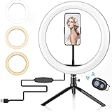 10.2" Ring Light with Tripod Stand & Cell Phone Holder for YouTube TIK TOK Photography Makeup, LED Ring Light with 3-Color Modes 10 Levels of Brightness Compatible with iPhone Android