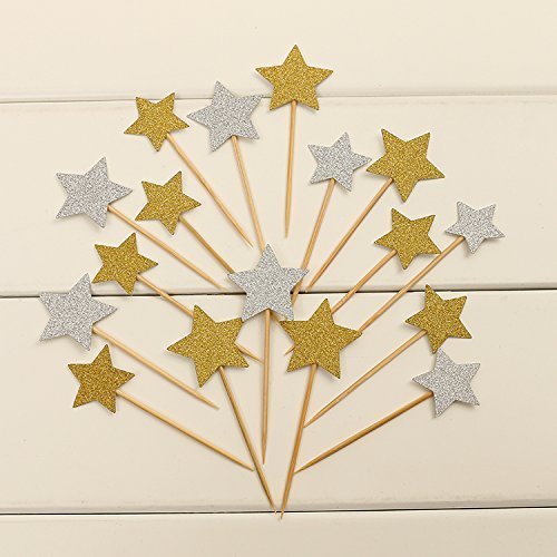 image for SeaStar 50pcs Cupcake Topper silver star Cupcake Toppers Wedding Bambo
