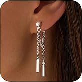 Kakonia 14K Gold Plated 925 Sterling Silver Posts Dangle Earrings for Women Hypoallergenic Pearl CZ Drop Earring Dainty Trendy Simple Long Dangling Threader Earrings for Women Jewelry Gifts