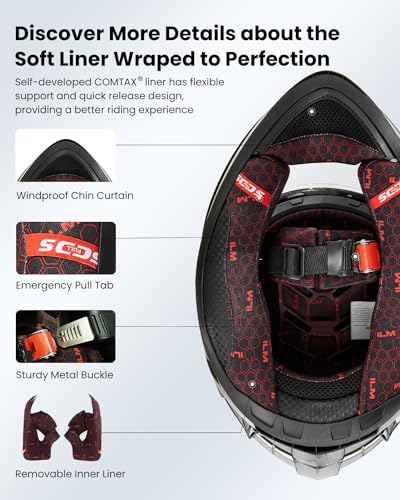 ILM Full Face Motorcycle Helmet for Men and Women – Motorcycle Helmet with 2 Visors Compatible with Pinlock Transparent and Coloured – Motocross Street Bike Helmet ECE Model Z501, Armor Red, M