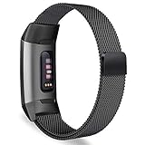 Oitom Metal Bands Compatible Fitbit Charge 3 Band Women Men Small Large,Magnetic Stainless Steel Milanese Loop Replacement Band Wrist Straps Accessories for Fitbit Charge 3 Fitness Tracker Smart Watch