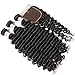 3 Bundles Brazilian Deep Wave Human Hair With Closure Unprocessed Virgin Hair Extesion Deep Curly Remy Hair With Lace Closure Middle Part Natural Color (20 22 24+18 Lace Closure)