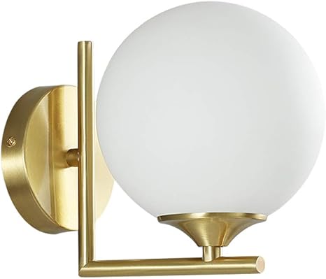 Modo Lighting Brass Minimalist Wall Lights Modern Milk White Glass Vanity Light Globe Shade Wall Mounted Sconces Amazon Com