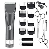 WARMLIFE Professional Cordless Hair Clippers Set Electric Hair Trimmer for Men and Baby Rechargeable Haircut Kit with 2 Batteries 8 Combs 2 Scissors (Gray)