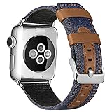 SKYLET Compatible with Apple Watch Band 42mm 44mm Series 5 Series 4 40mm Leather Band, Canvas Fabric Leather Wristbands Compatible with Apple Watch 38mm Series 3 2 1 Men Women Black