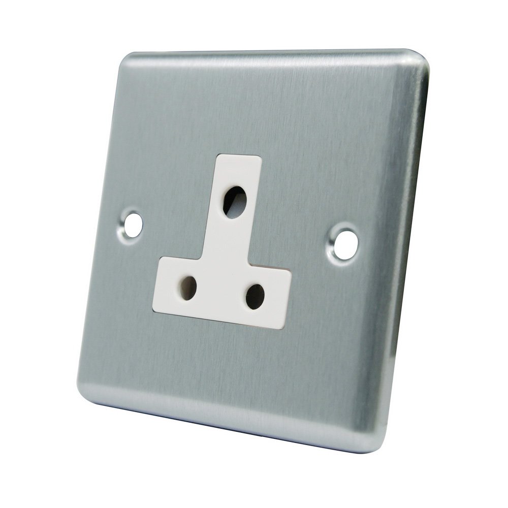 AET CSC5ASOCWH Satin Chrome Classical White Insert-5 Amp 1 Gang Round Pin Unswitched Plug Socket, 240 V