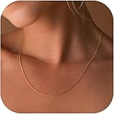 Krfy 14K Gold Plated Chain Necklace for Women Trendy - 925 Sterling Silver Clasp Dainty Choker Necklace 14/16/18/20 inch Thin Simple Box Figaro Chain Herringbone Necklace Jewelry for Women