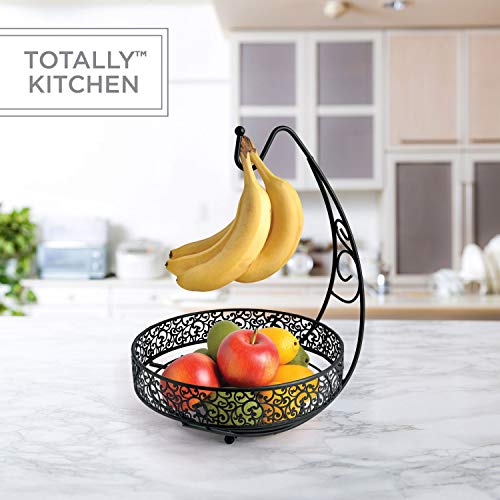 Totally Kitchen Fruit Basket with Banana Tree Hanger Round Metal Fruit Storage Bowl Matte
