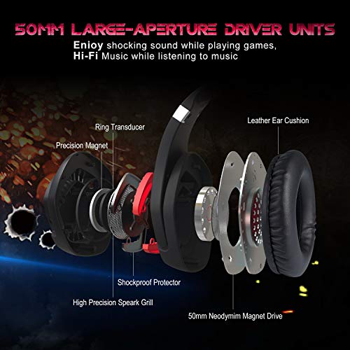 PS4 Headset,GEEKLIN gaming headset for pc gaming headset for xbox one controller with microphone,Rotatable ear shell,50mm super bass speakers,3.5mm Adapter for Laptop - Thumbnail 3