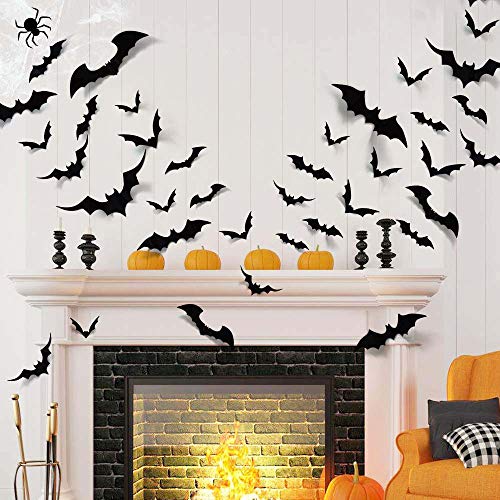 Trubetter 48pcs DIY Halloween Party Supplies PVC 3D Decorative Scary Bats Wall Decal Wall Sticker, Halloween Eve Decor Home Window Decoration Set, Black