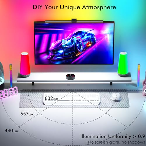 Quntis 51 cm Monitor Lamps with RGB Backlight and Remote Control, 88 + 56 LEDs Monitor Light, Light Bar for PC, Gaming Accessories, Birthday Gift for Men