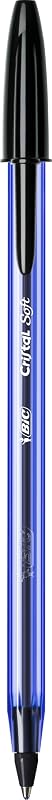 Cristal Soft Stylos-Bille Pointe Moyenne (1,2 mm) - Corps Bleu Ciel - Écriture Douce et Fluide - Noir, Boîte de 50