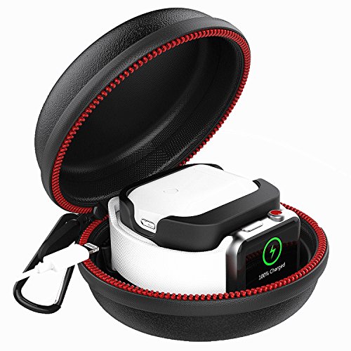 Lwsengme Stand Compatible with Apple Watch Series 4/3/2/1, Charging Station Compatible with Apple Airpods Accessories & Compatible with iWatch with Waterproof Travel Carrying Storage Case (Black)