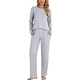 PNAEONG Womens Pajama Sets Long Sleeve Top With Pants Lounge Sets Soft Sleepwear Comfy Pjs With Pockets