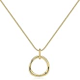 COBI Pendant Necklaces for Women, 18K Gold & Rhodium Plated Four Leaf Clover with CZ, Open Circle Karma Eternity Pendant, Link Chain Necklace with T-Bar Charm, Adjustable 16"+2" Dainty Jewelry Gift