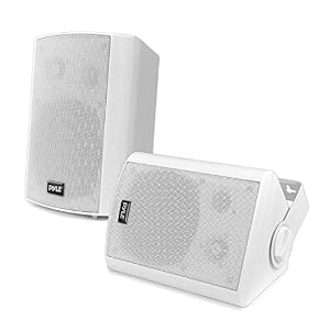 Wall Mount Home Speaker System – Active + Passive Pair Wireless Bluetooth Compatible Indoor / Outdoor Water-resistant…