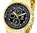 Konigswerk Mens Gold Tone Bracelet Watch Black Dial Multifunction Crystal Markers SQ201477G