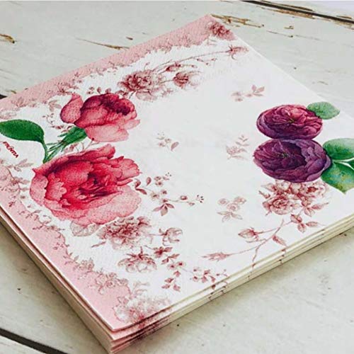 Frontia Paper Napkins Flower Floral Design Botanical Pink Rose Cocktail Beverage Lunch Dinner 3-Ply 2 Pack of 10 Count 13"x13" Rose Flower Japan Import - Thumbnail 4