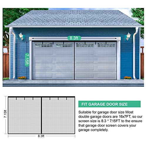 Garage Door Screen for 1 Car Garage, 8.3x7.15FT Garage Screen Door Kit, Garage Net